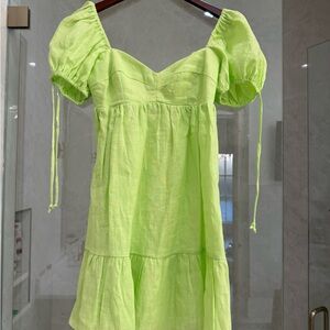 Olivaceous Neon Lime Puff Sleeve Dress